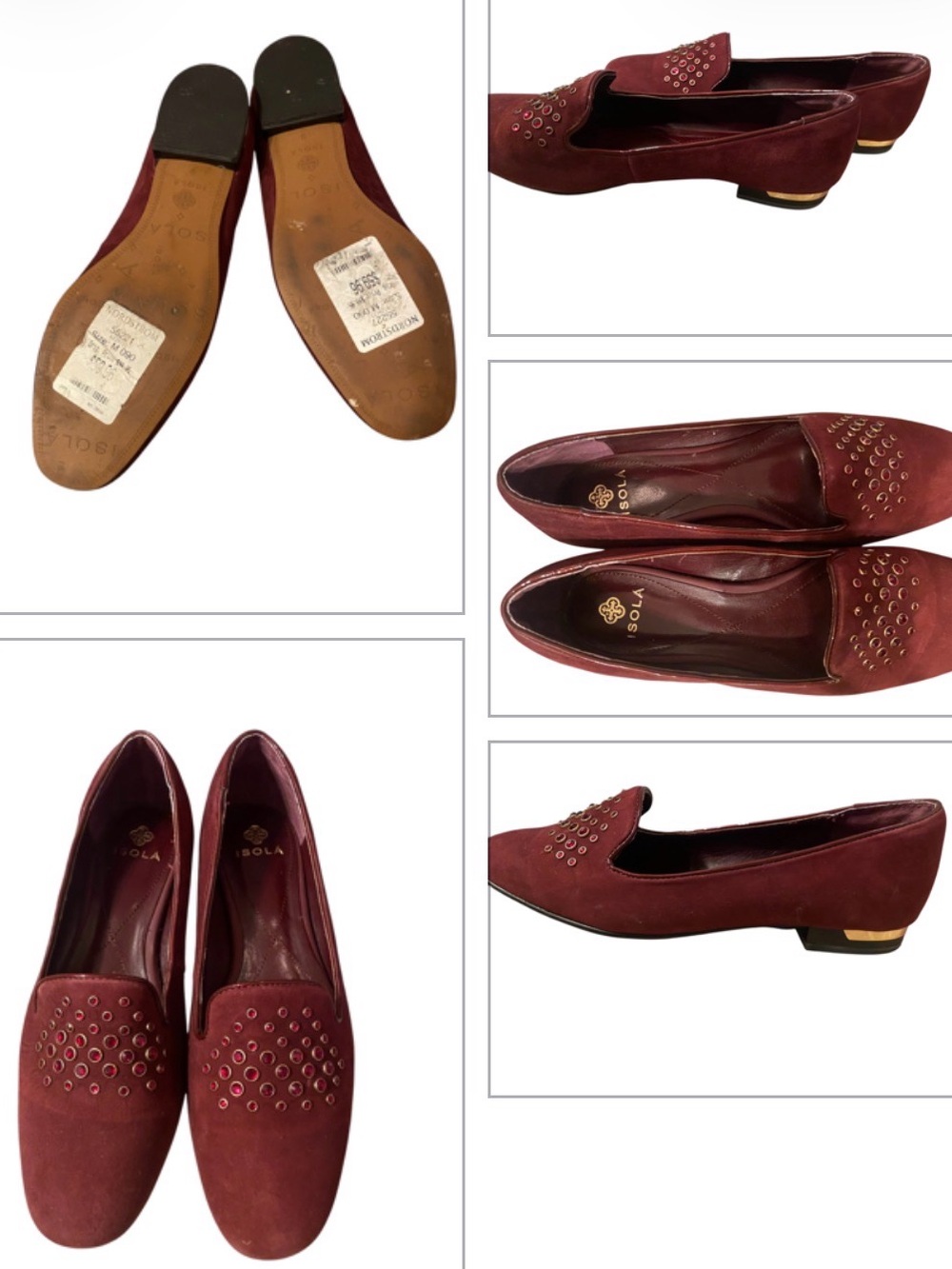 Isola Burgundy Suede Studded Flats